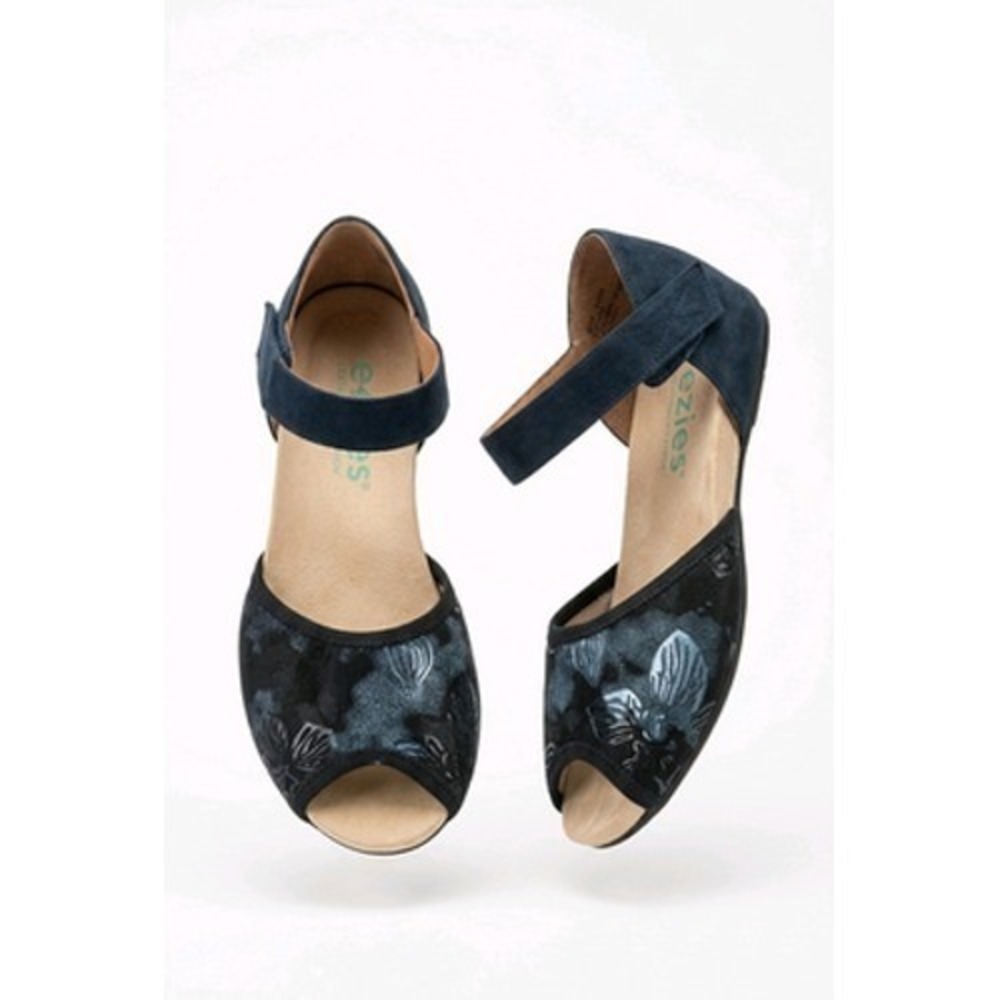 Ezies Dutch Sandals Women 6.5W Blue Floral Ankle Strap Flat Comfort Shoes‎